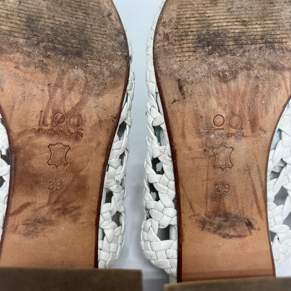 LOQ Ines Blanco White Leather Woven Lattice Weave Block Heel Mules sz 39 - Picture 15 of 15